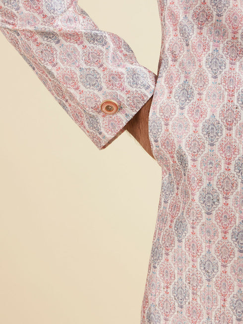 Manyavar Pink Medallion Printed Kurta Set