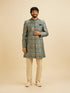 Manyavar Teal Green Tree of Life Printed Kurta Set with Embellished Neckline