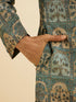 Manyavar Teal Green Tree of Life Printed Kurta Set with Embellished Neckline