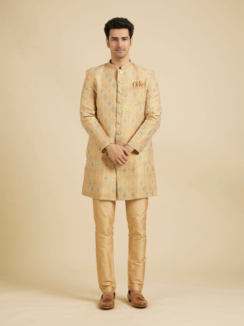 Manyavar Buttercup Yellow Conch Shell Patterned Kurta Set