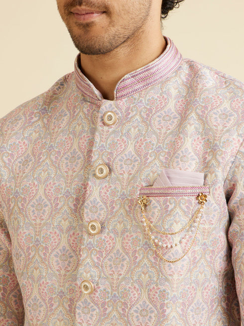 Manyavar Light Pink Jaal Medallion Patterned Kurta Set