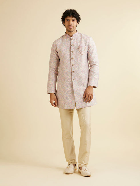 Manyavar Light Pink Jaal Medallion Patterned Kurta Set