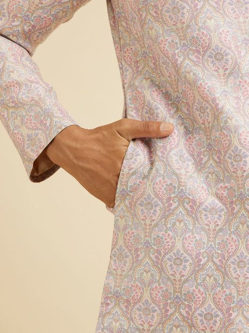 Manyavar Light Pink Jaal Medallion Patterned Kurta Set