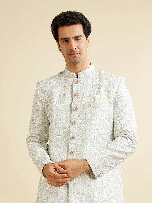 Manyavar Warm White Mandala Patterned Kurta Set with Sequins