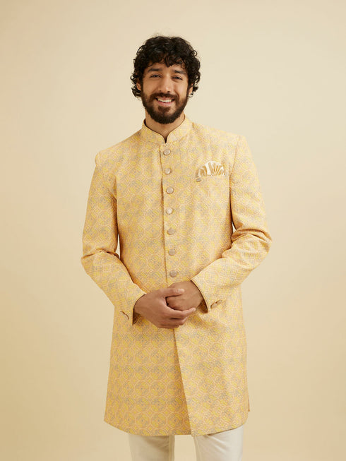 Manyavar Luminous Yellow Kurta Pajama Extravaganza