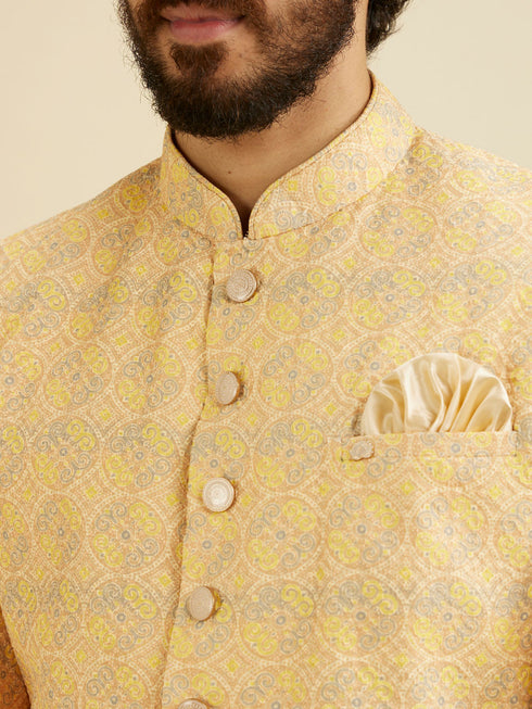Manyavar Luminous Yellow Kurta Pajama Extravaganza