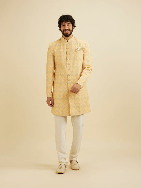 Manyavar Luminous Yellow Kurta Pajama Extravaganza