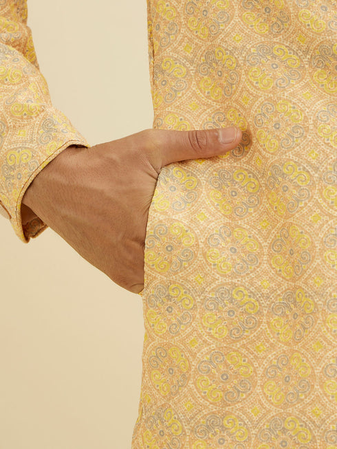 Manyavar Luminous Yellow Kurta Pajama Extravaganza