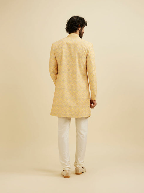 Manyavar Luminous Yellow Kurta Pajama Extravaganza
