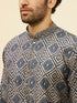 Manyavar Navy Blue Grid Printed Kurta Set