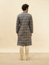 Manyavar Navy Blue Grid Printed Kurta Set