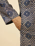 Manyavar Navy Blue Grid Printed Kurta Set