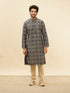 Manyavar Navy Blue Grid Printed Kurta Set