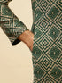 Manyavar Forest Green Grid Printed Kurta Set