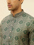 Manyavar Forest Green Grid Printed Kurta Set