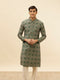 Manyavar Forest Green Grid Printed Kurta Set