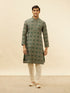 Manyavar Forest Green Grid Printed Kurta Set