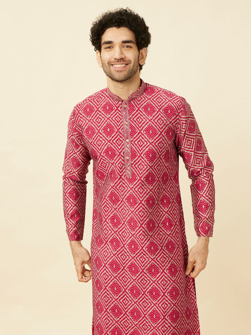 Manyavar Ruby Pink Harlequin Printed Kurta Set
