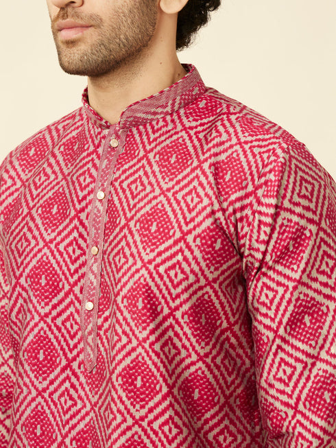 Manyavar Ruby Pink Harlequin Printed Kurta Set