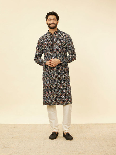 Manyavar Pristine White Diamond Patterned Kurta Set