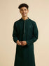 Manyavar Dark Green Self Patterned Mirror Work Kurta Set