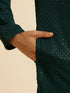 Manyavar Dark Green Self Patterned Mirror Work Kurta Set