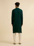 Manyavar Dark Green Self Patterned Mirror Work Kurta Set