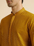 Manyavar Mustard Self Patterned Mirror Work Kurta Set