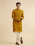 Manyavar Mustard Self Patterned Mirror Work Kurta Set