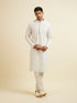 Manyavar Warm White Self Patterned Mirror Work Kurta Set