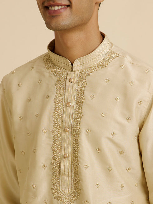 Manyavar Beige Buta Embroidered Kurta Set