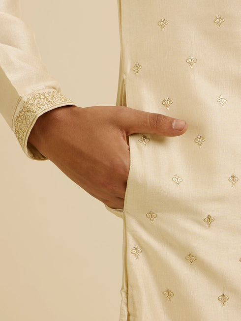 Manyavar Beige Buta Embroidered Kurta Set
