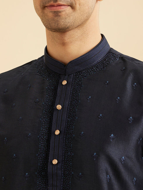 Manyavar Regal Dark Blue Kurta Pajama Set