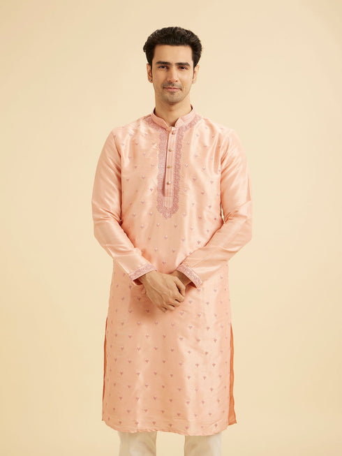 Manyavar Peach Elegance Kurta Pajama