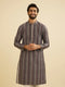 Manyavar Davy Grey Linear Patterned Chikankari Print Kurta Set