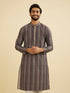 Manyavar Davy Grey Linear Patterned Chikankari Print Kurta Set