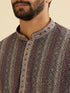 Manyavar Davy Grey Linear Patterned Chikankari Print Kurta Set