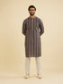 Manyavar Davy Grey Linear Patterned Chikankari Print Kurta Set