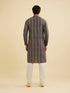 Manyavar Davy Grey Linear Patterned Chikankari Print Kurta Set