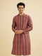 Manyavar Rust Red Linear Patterned Chikankari Print Kurta Set