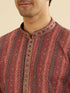 Manyavar Rust Red Linear Patterned Chikankari Print Kurta Set