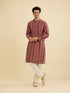Manyavar Rust Red Linear Patterned Chikankari Print Kurta Set