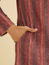 Manyavar Rust Red Linear Patterned Chikankari Print Kurta Set