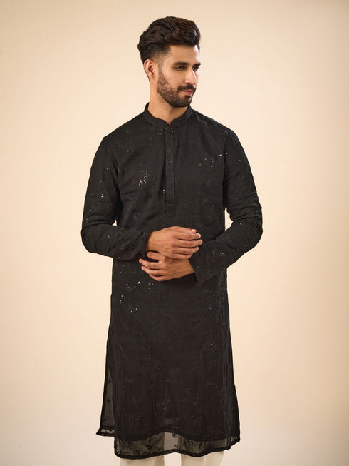 Manyavar Elegant Black Georgette Kurta Churidar