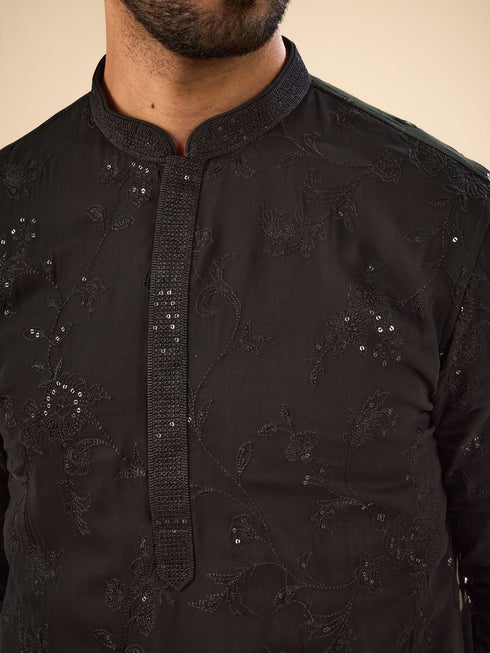 Manyavar Elegant Black Georgette Kurta Churidar