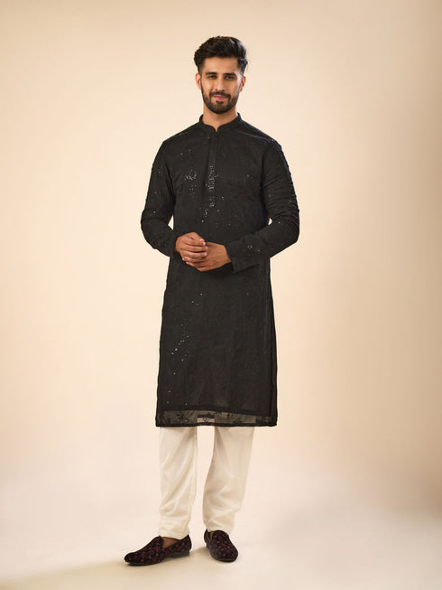 Manyavar Elegant Black Georgette Kurta Churidar