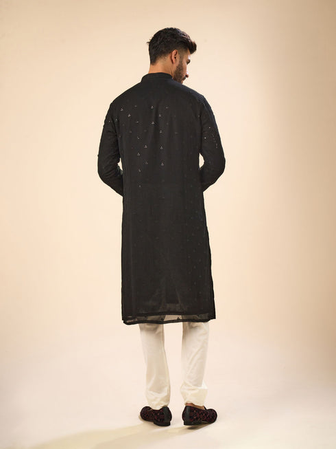 Manyavar Elegant Black Georgette Kurta Churidar