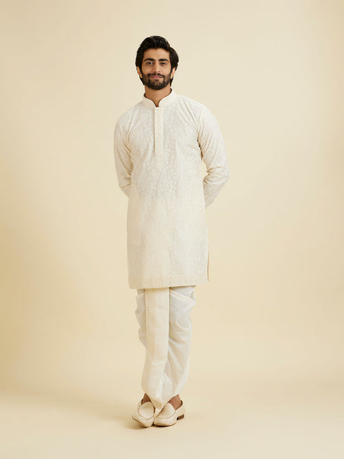 Manyavar Ethereal Cream Kurta Dhoti Set
