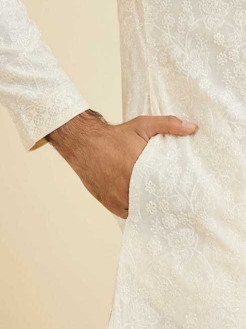 Manyavar Ethereal Cream Kurta Dhoti Set