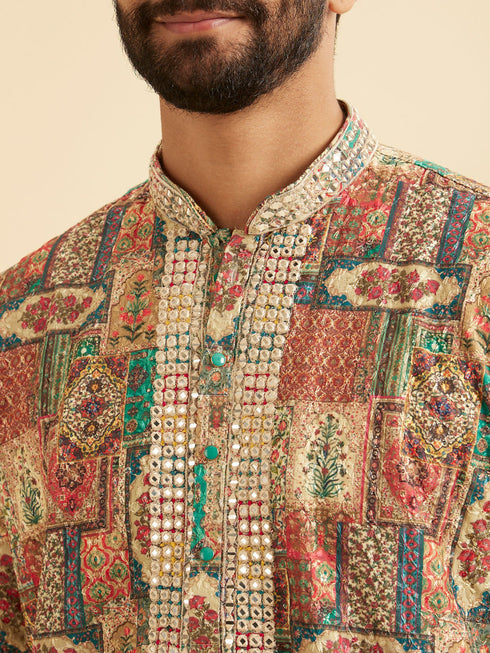 Manyavar Beige Festive Elegance Kurta Pajama
